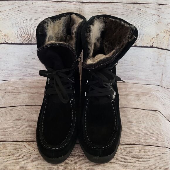 Leather Lace Up Boots with Faux Fur - Picture 6 of 16